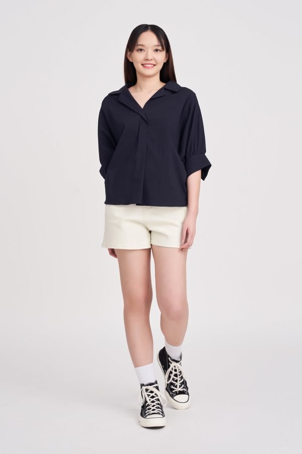 Denim High-Waisted Shorts - Ecru