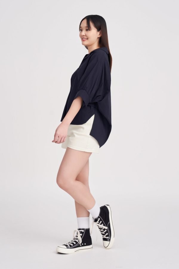 Denim High-Waisted Shorts - Ecru