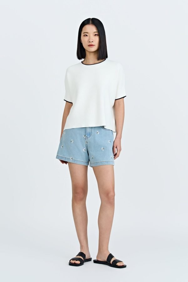 Denim Floral Shorts - Light Denim