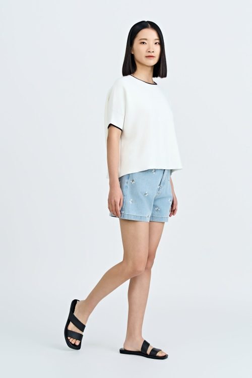Denim Floral Shorts - Light Denim