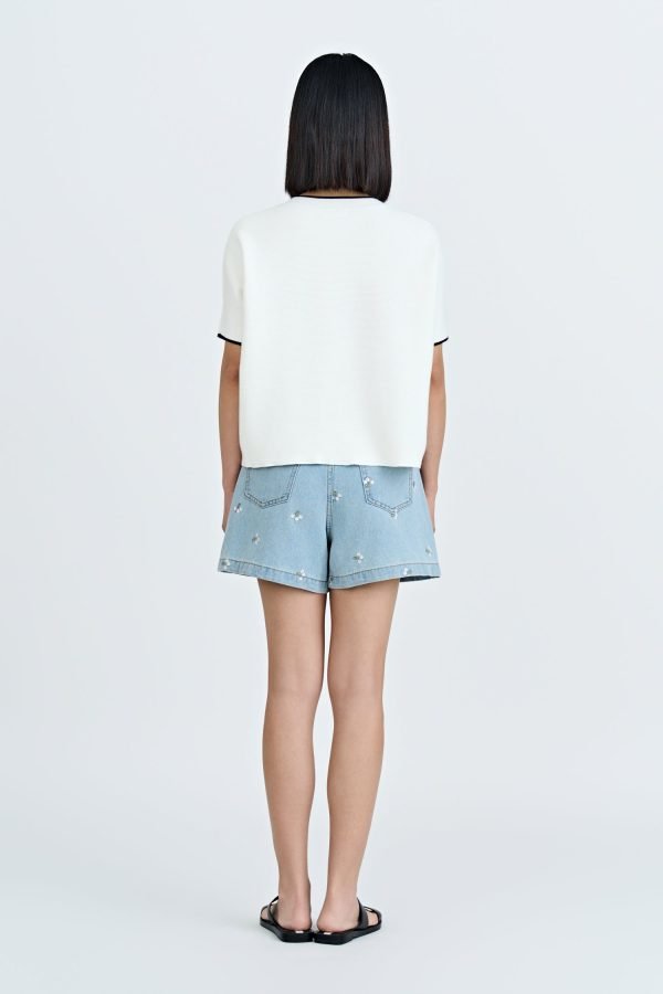 Denim Floral Shorts - Light Denim