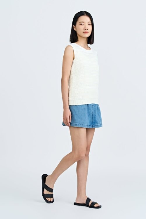 Denim Double Waistband Skort - Denim