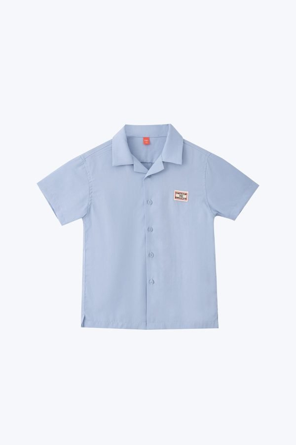 Open Collar Shirt with Badge - Baby Blue