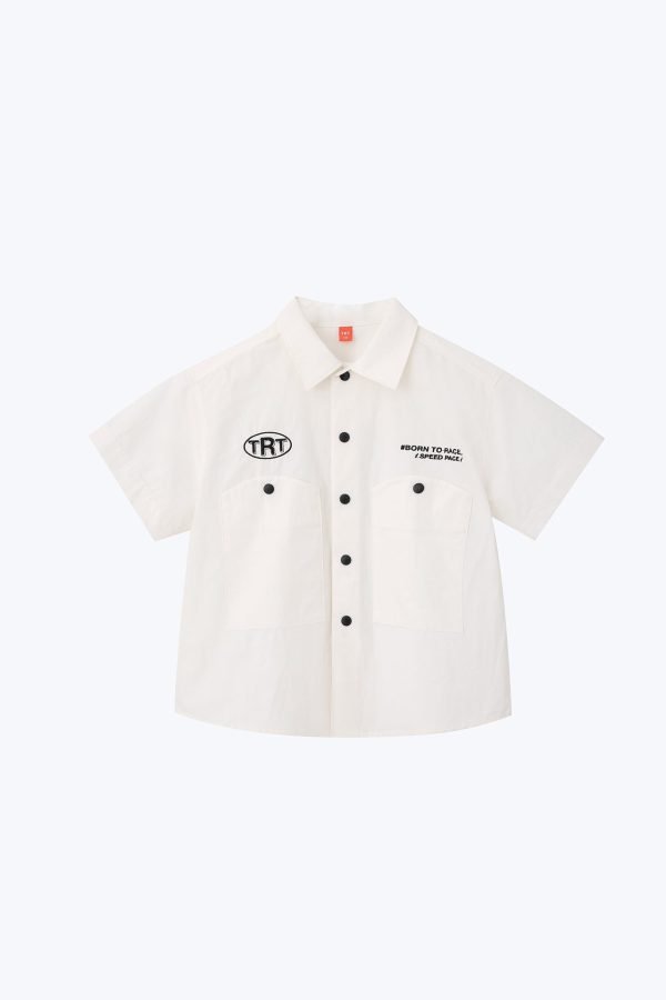Button Up Shirt With Patched Pocket - White