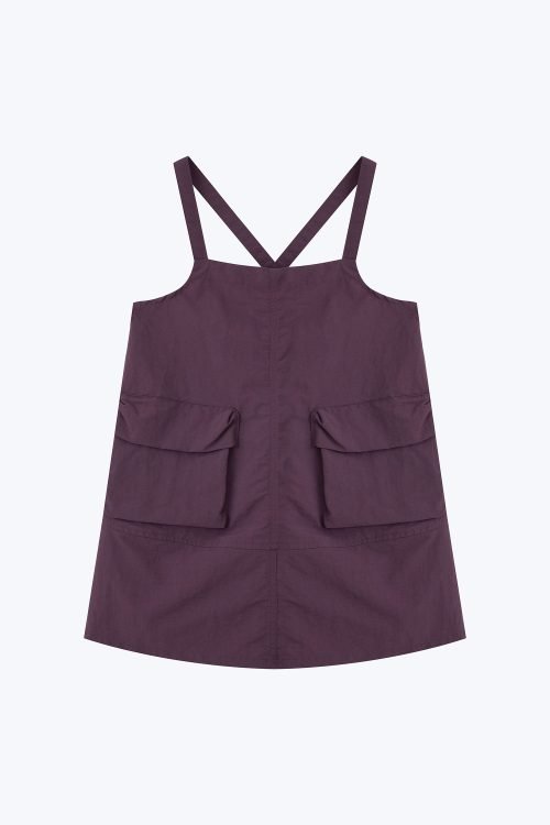 Dungaree Patch Pocket Dress - Plum