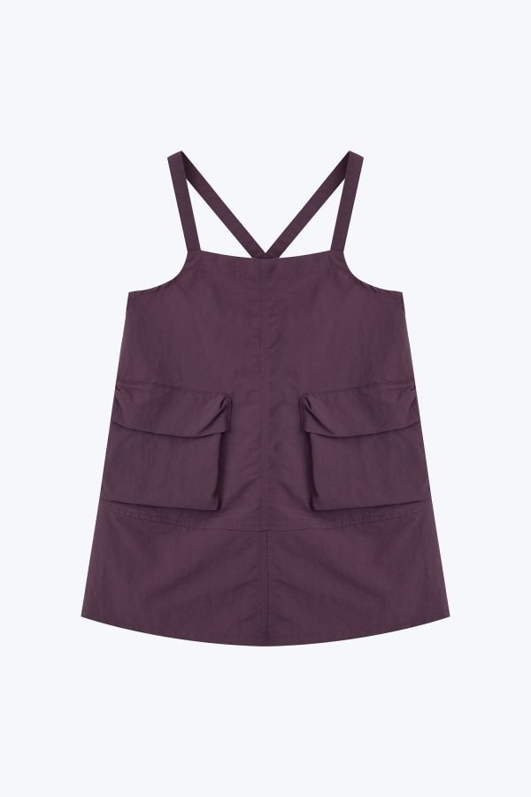 Dungaree Patch Pocket Dress - Plum