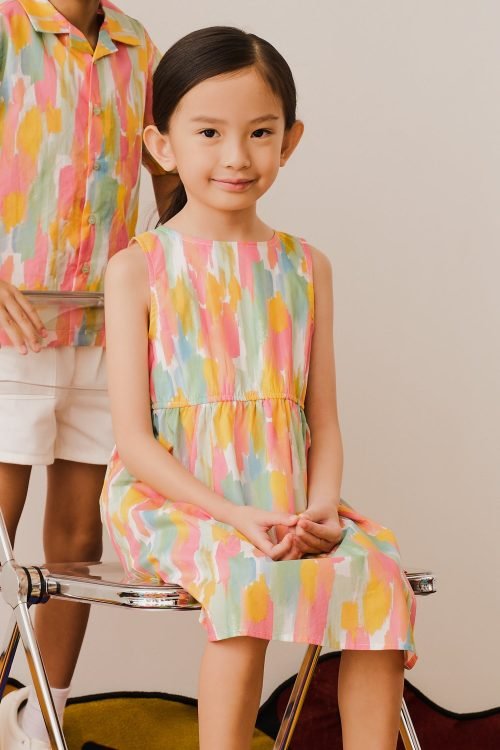 Coral Abstract Print Sleeveless Dress - Coral Abstract