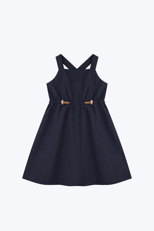 Elasticated Drawcord Dress - Navy