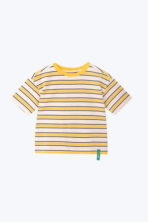 Relaxed Stripe Tee with Chest Cut & Sew - Yellow