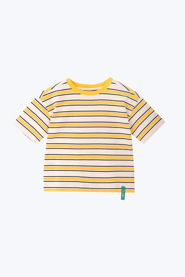 KT800172D_YELLOW Relaxed Stripe Tee with Chest Cut & Sew - Yellow
