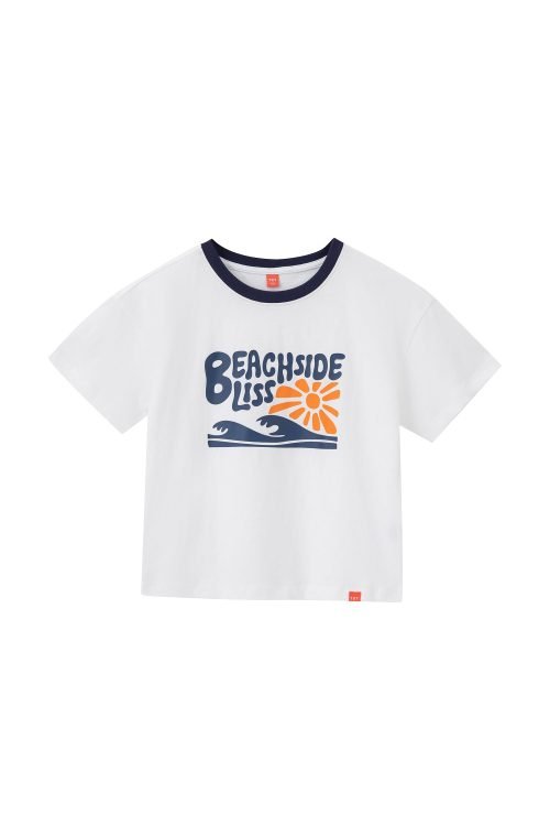 "Beachside Bliss" Printed Tee - Cream