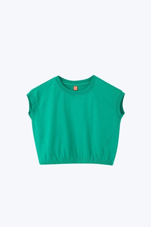Kid's Cropped Tee with Elastic Waist - Emerald