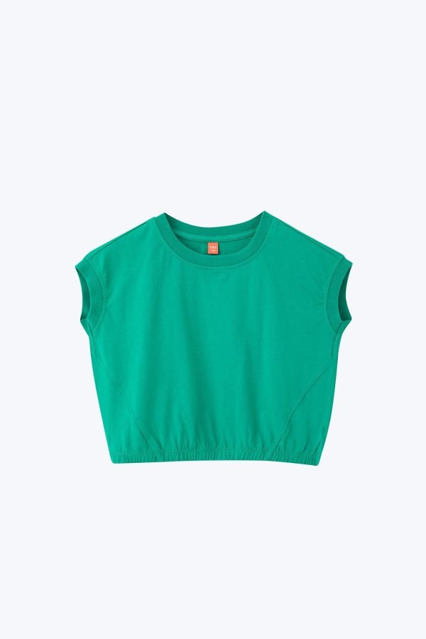 Kid's Cropped Tee with Elastic Waist - Emerald