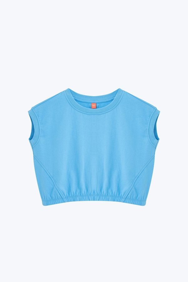 Kid's Cropped Tee with Elastic Waist - Sky Blue