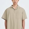 Relaxed Fit Cuban Collar Short Sleeve Shirt - Khaki