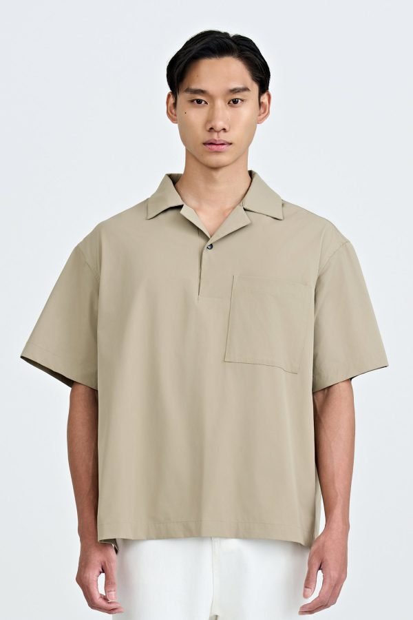 Relaxed Fit Cuban Collar Short Sleeve Shirt - Khaki