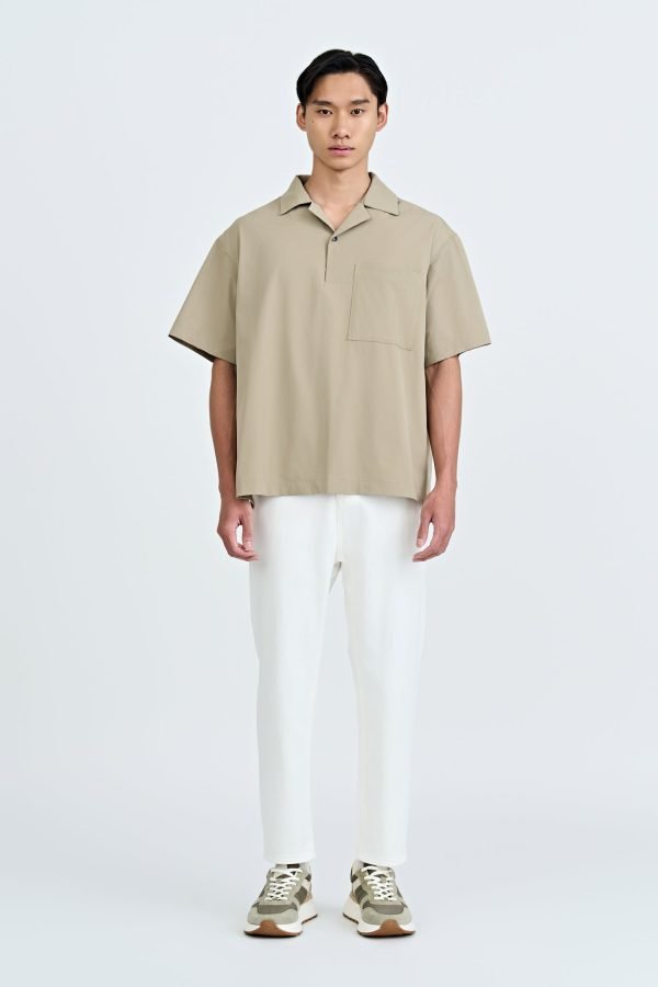 Relaxed Fit Cuban Collar Short Sleeve Shirt - Khaki