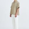 Relaxed Fit Cuban Collar Short Sleeve Shirt - Khaki