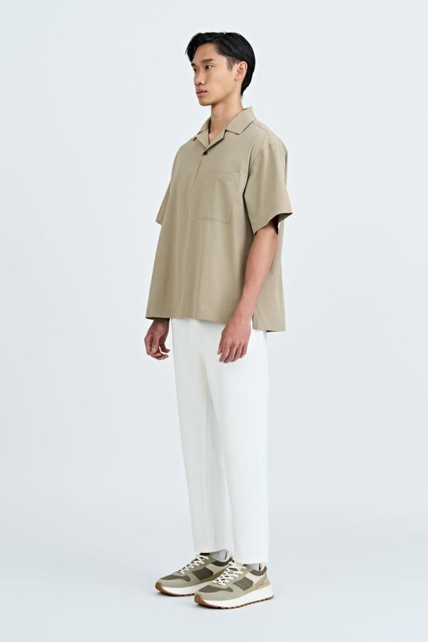 Relaxed Fit Cuban Collar Short Sleeve Shirt - Khaki