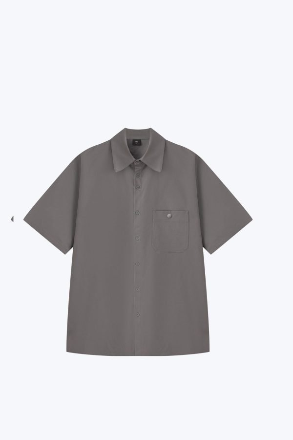Oversized Metallic Button Shirt -Metallic Grey