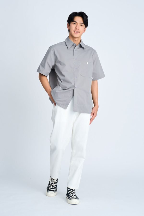 Oversized Metallic Button Shirt -Metallic Grey