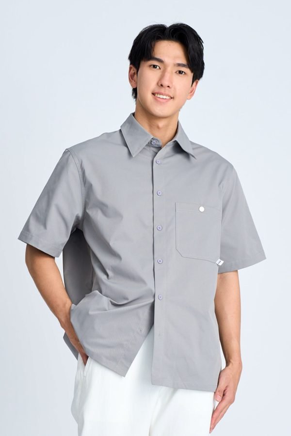 Oversized Metallic Button Shirt -Metallic Grey