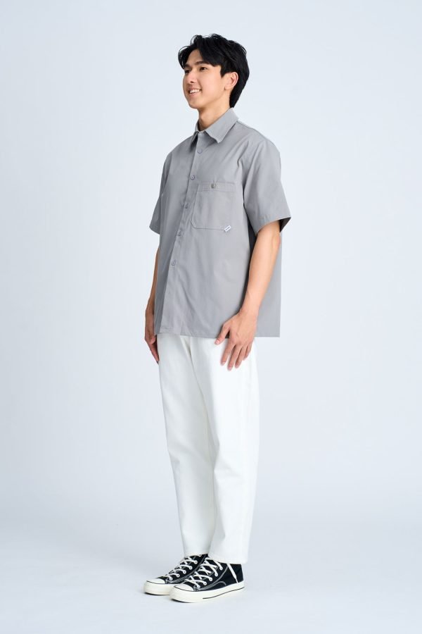 Oversized Metallic Button Shirt -Metallic Grey