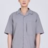Worker's Pocket Cuban Collar Shirt - Grey