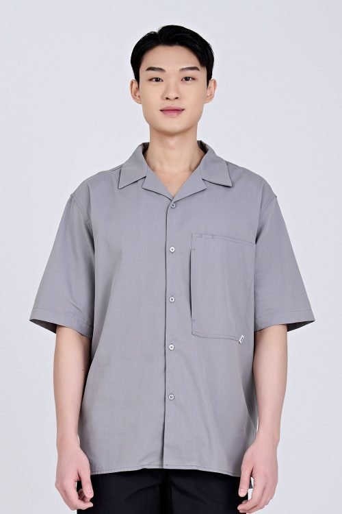 Worker's Pocket Cuban Collar Shirt - Grey