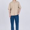 Worker's Pocket Cuban Collar Shirt - Khaki