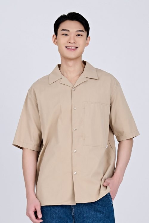Worker's Pocket Cuban Collar Shirt - Khaki
