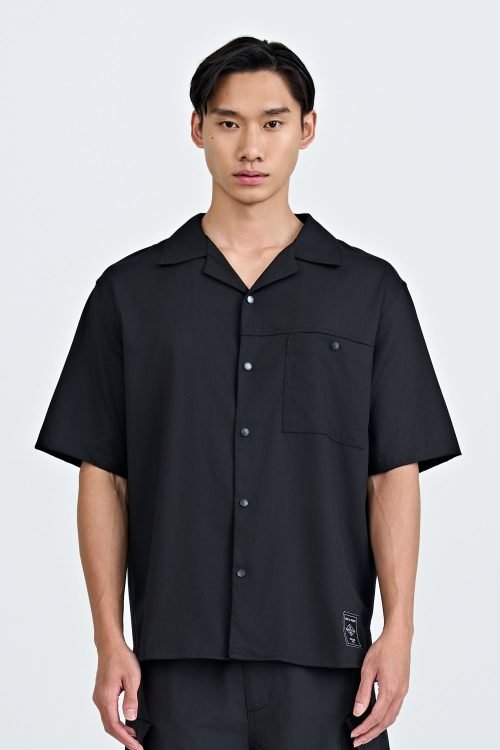 Single Pocket Snap Button Shirt - Black