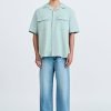Relaxed-Fit Flapped Pocket Cuban Collar Top - Mint