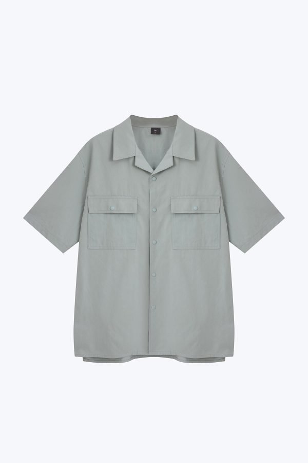 Relaxed-Fit Flapped Pocket Cuban Collar Top - Mint