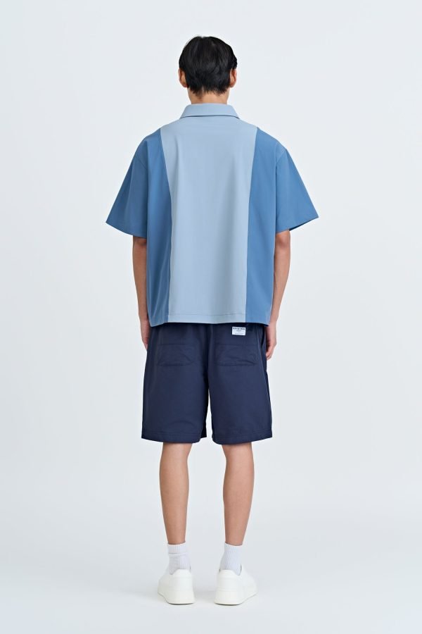 Panel Zip Placket Shirt - Steel Blue