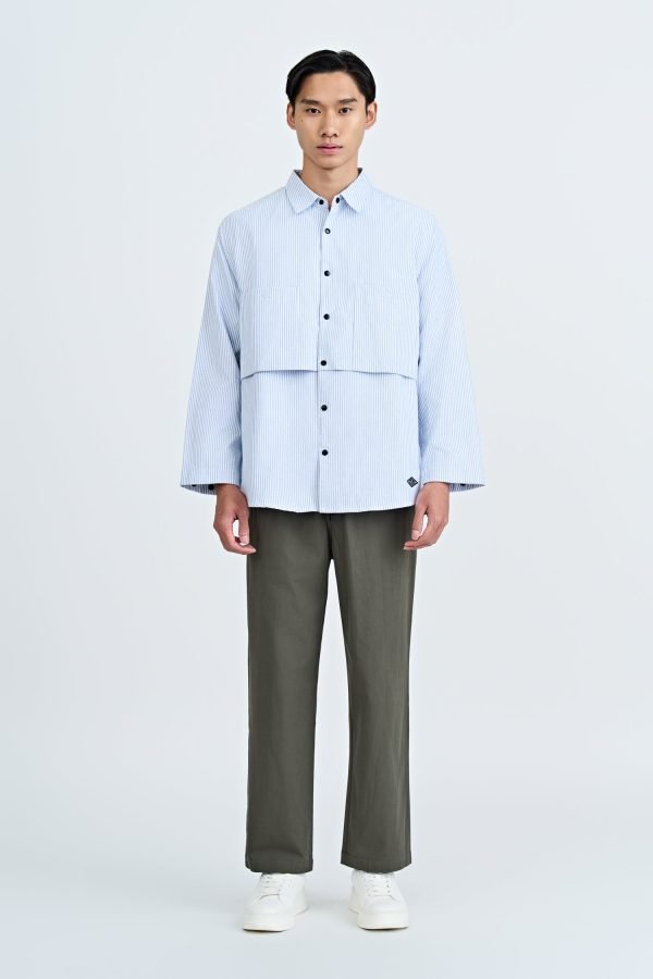 Oversized Striped Double Pocket Shirt - Stripes Blue