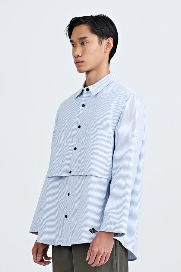 Oversized Striped Double Pocket Shirt - Stripes Blue
