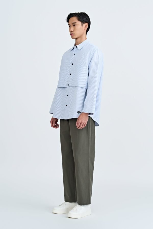Oversized Striped Double Pocket Shirt - Stripes Blue