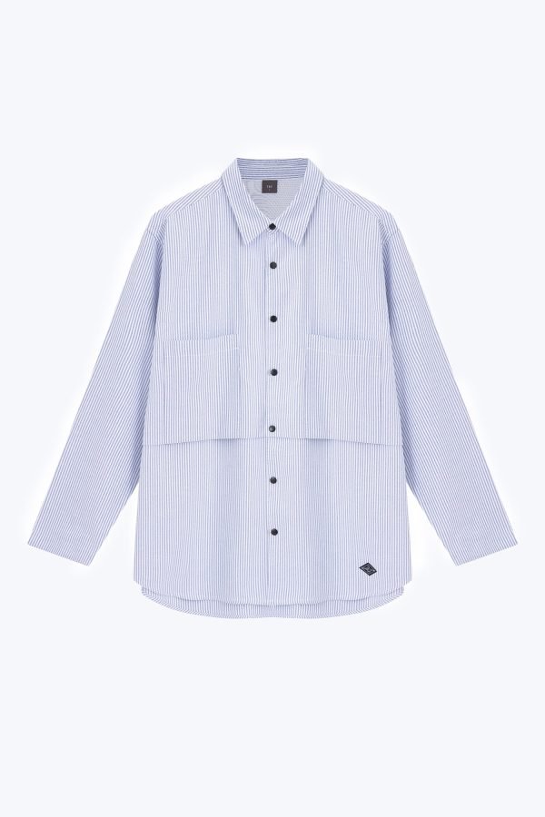 Oversized Striped Double Pocket Shirt - Stripes Blue