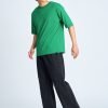 Denim Elasticated Waist Wide Leg Trousers - Black