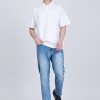 Straight Cut Jeans with Faded Wash - Denim