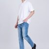Straight Cut Jeans with Faded Wash - Denim
