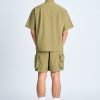 Elasticated Nylon Cargo Bermudas - Army Green