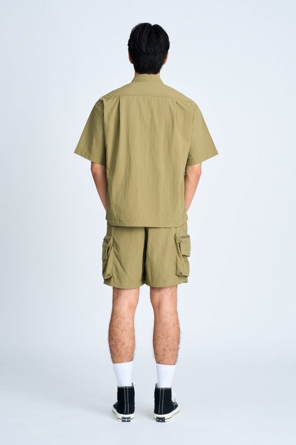 Elasticated Nylon Cargo Bermudas - Army Green