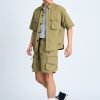 Elasticated Nylon Cargo Bermudas - Army Green