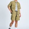 Elasticated Nylon Cargo Bermudas - Army Green
