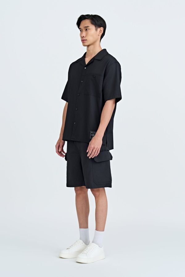 Elasticated Utility Cargo Bermudas - Black