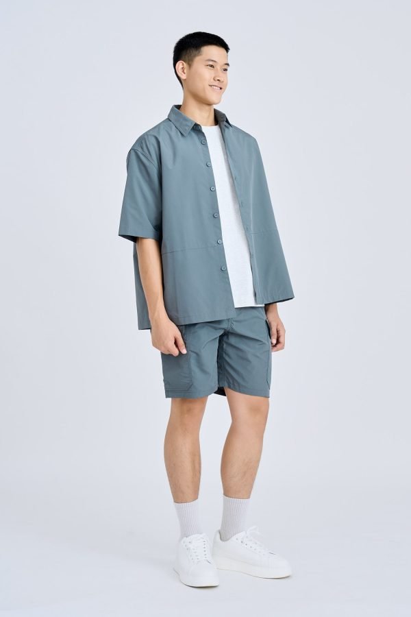 Elasticated Utility Cargo Bermudas - Gray Green