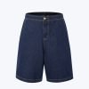 Contrast Stitch Baggy Denim Shorts - Dark Denim