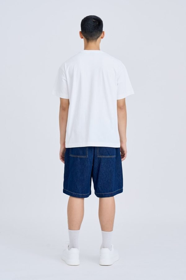 Contrast Stitch Baggy Denim Shorts - Dark Denim